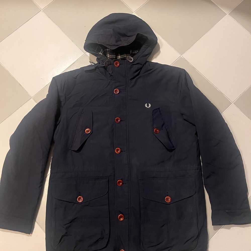 Fred Perry Mens Parka in Navy Size Medium